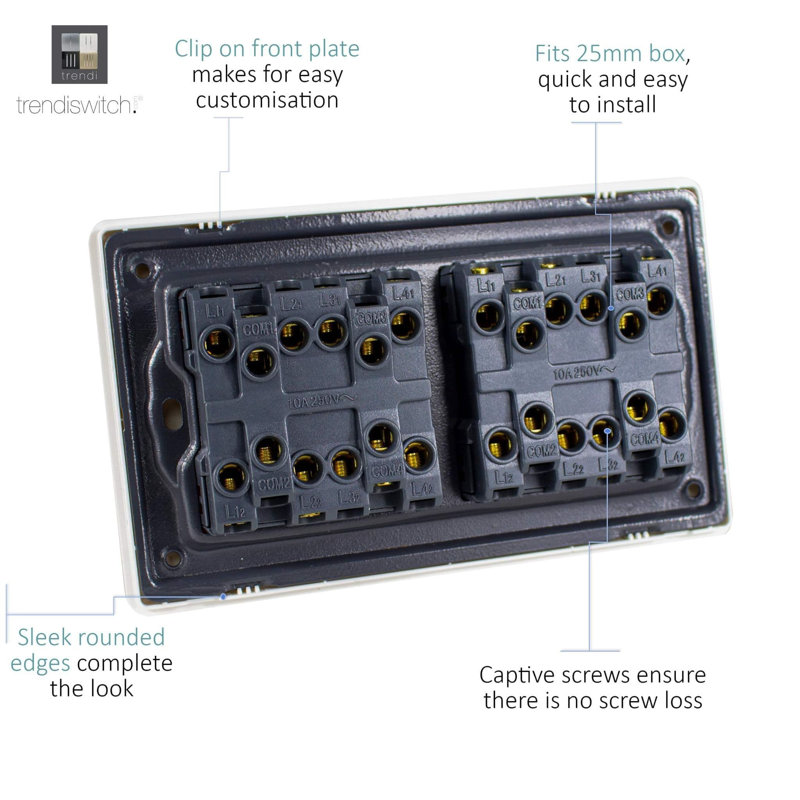 Trendi Switch 8 Gang 1 or 2 Way Light Switch, Ocean Blue