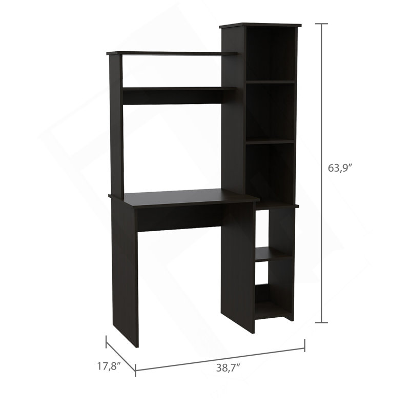 Bureau d'écriture à 6 tablettes avec bibliothèque intégrée Wenge, Wengé