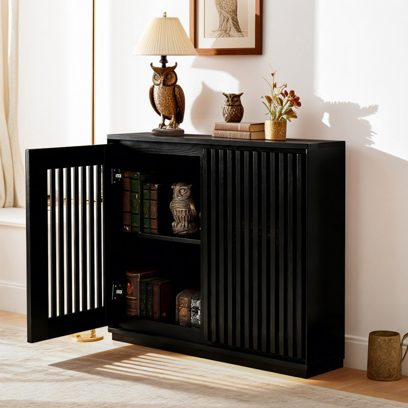 Mid Century Modern Fluted 39" Accent Cabinet, Buffet Cabinet With Storage, Black