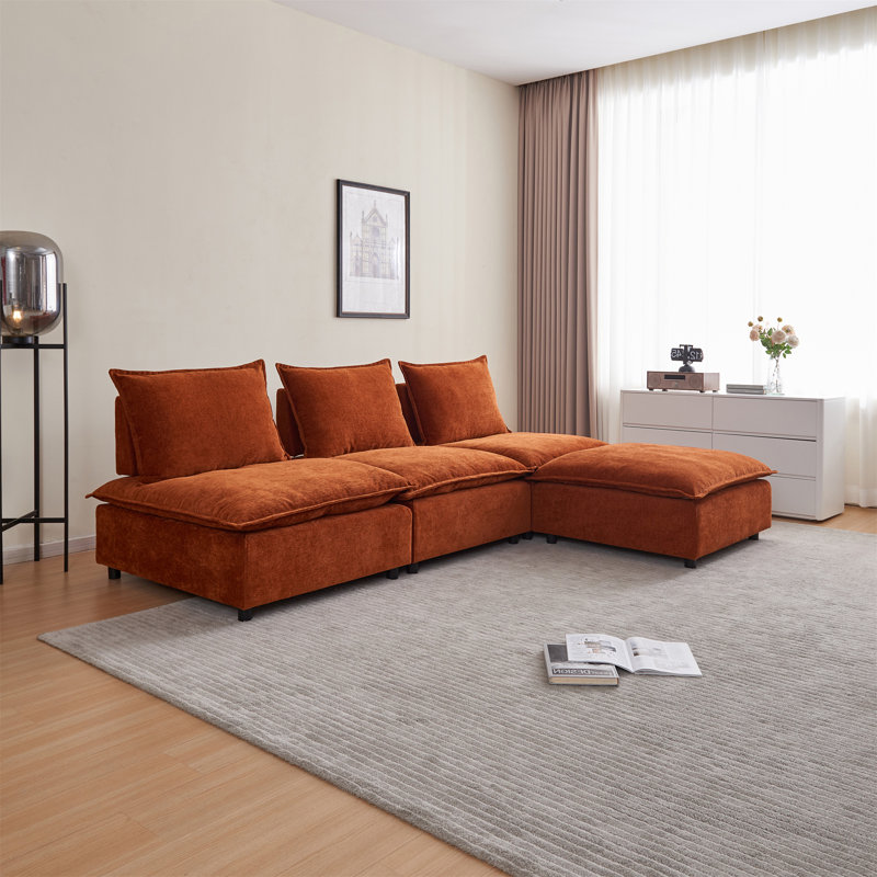 106.3'' L-Shaped Modular Sectional Sofa – 3-Chair + 1 Ottoman Set, Solid Wood Frame & High-Density Foam for Living Rooms/Apartments