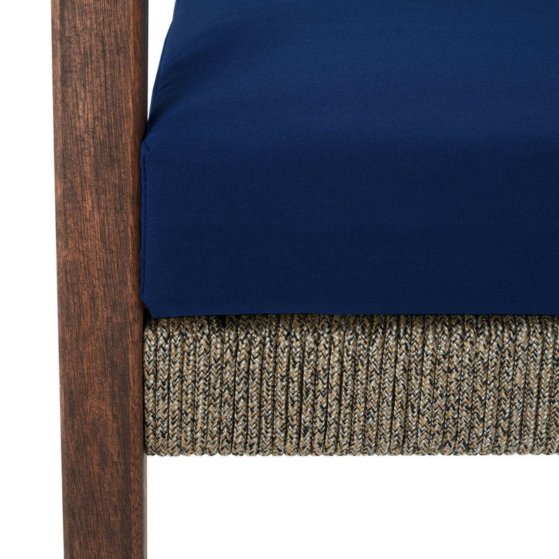 Ensemble de conversation pour patio pour 4 personnes avec coussins Arline Acacia, Naturel / bleu marine