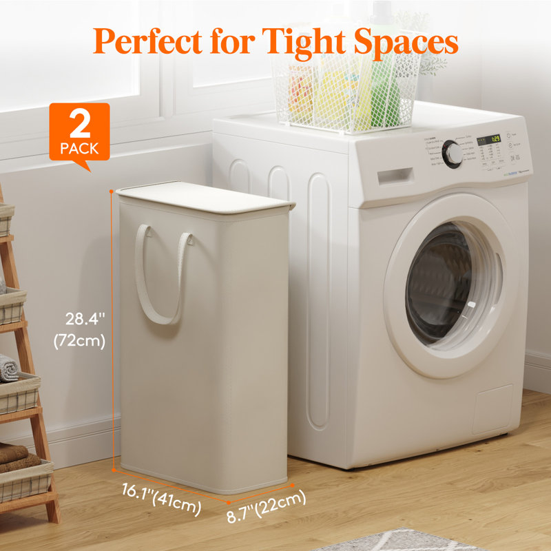 Fabric Laundry Hamper, 28.346" H x 8.661" W x 16.142" D, White