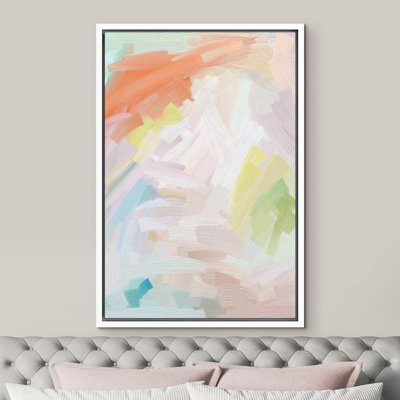 Orange pastel, blanc et vert sur fond abstrait, formes, aquarelle, art moderne, ultra contemporain