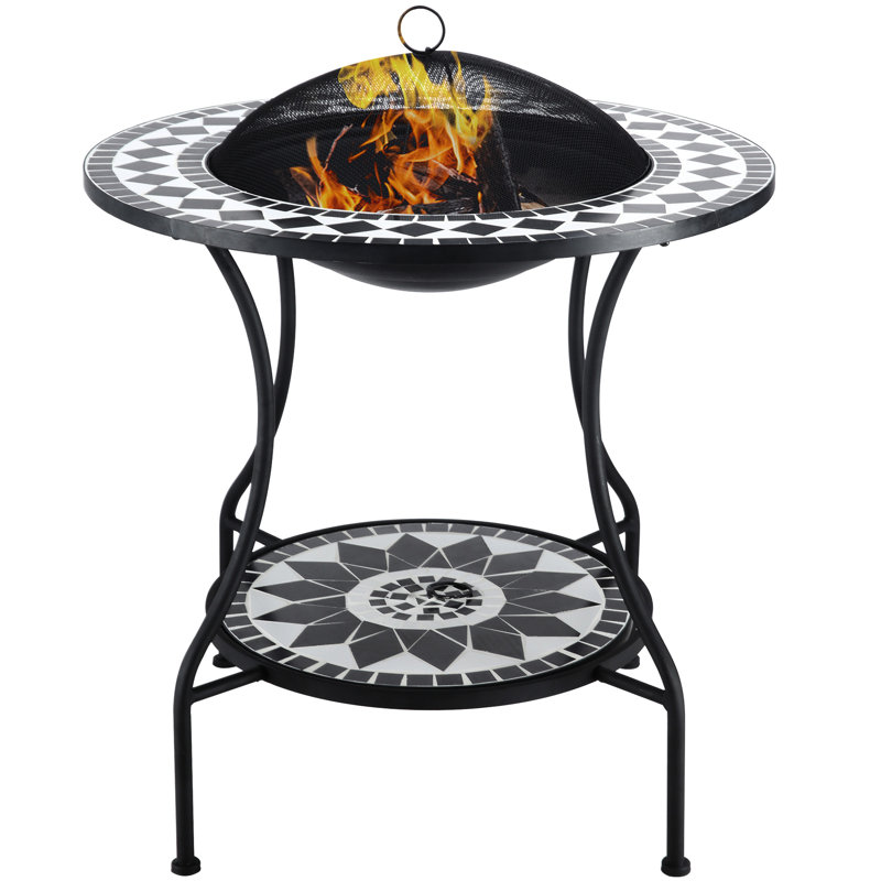 Table de salle à manger avec foyer d'extérieur 30 po et 31 po - Chaleur au bois, Seau à glace de patio, Tablette de rangement pour barbecue délicieux, Feu de camp, Camping avec fonction brûlant, Fascinating Times