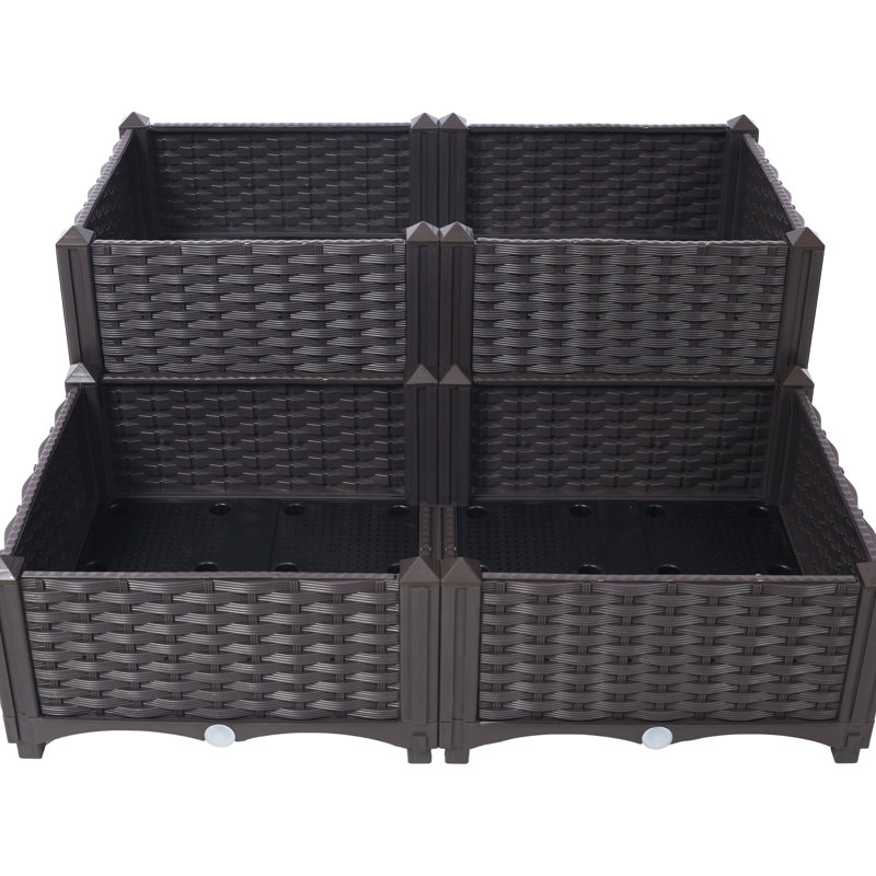 Brown Self-Watering Raised Flower Bed With Legs - 4 Piece Polypropylene Made Functional Drainage Easy Assembly Procedure Veggie For Cafes Feature Simple Process