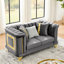 Canapé d'angle gris de 175 cm (69 pouces) en velours victorien de luxe, style milieu du siècle, avec texture brodée et finitions dorées, dossier, coussins raffinés, assise moelleuse pour le salon, 3 coussins inclus