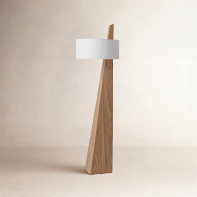 Obelisk Floor Lamp - 63", Chestnut Wood, White Cotton-Linen Shade