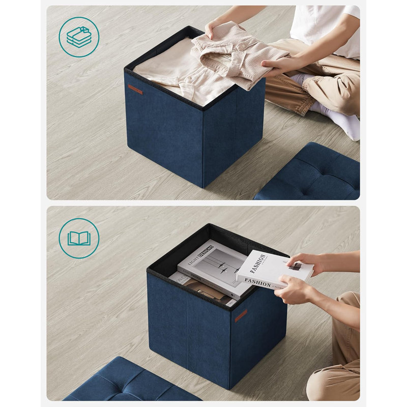 Ruy 38cm Wide Tufted Square Solid Colour Footstool Ottoman with Storage, Blue