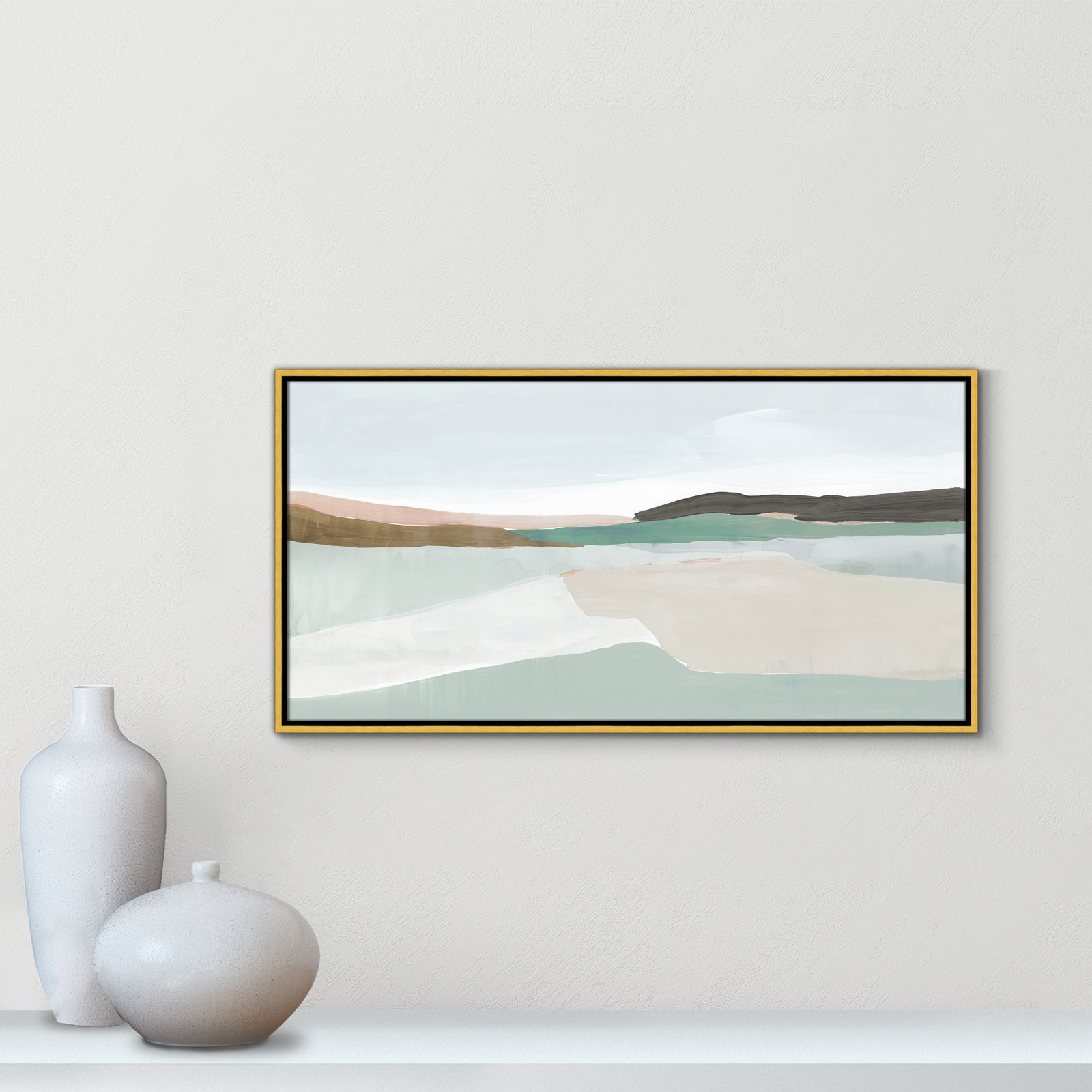 Sole of the Land I Floater Frame Painting, 19.5" H x 37.5" W, Gold