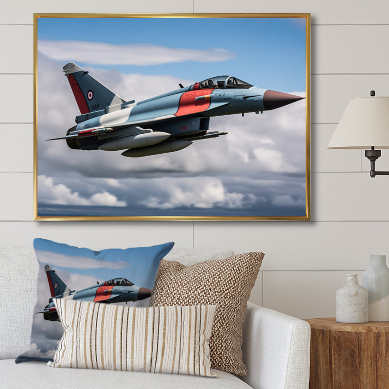 Avion de chasse militaire II sur toile, Cadre flottant doré, H 24 po x l 32 po x P 1 po
