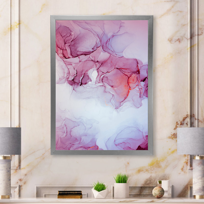 Art luxueux sur toile marbré de luxe rose IV, H 34 po x l 44 po x P 1,5 po, Toile argentée avec cadre photo