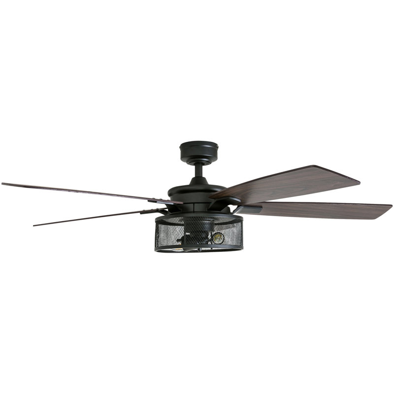 Ventilateur de plafond 52 po avec lumières DEL et télécommande Carnegie, Noir mat avec pales brun / beige