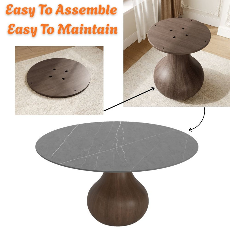 Minimalist Dining Table Gray, 29.5"H x 47.24"L x 47.24"W