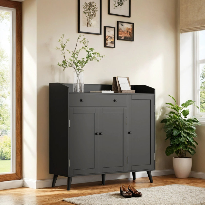 Large Shoe Cabinet Fit Up To Shoe Size 16, Shoe Storage Cabinet With 3 Doors And 1 Drawer, Wooden Shoe Organizer For Entryway