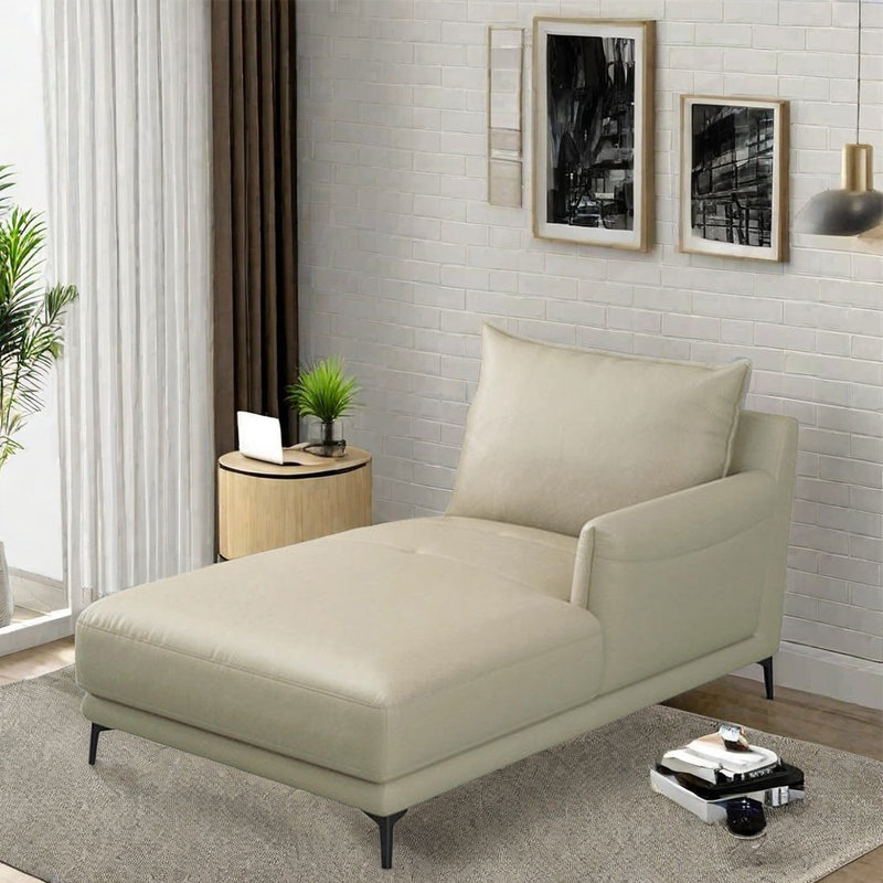 Chaise longue inclinable en similicuir, Accoudoir à gauche (vu de face), Beige