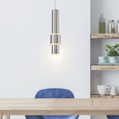 5-inch Integrated LED Pendant Light – Modern Satin Nickel Fixture for Kitchen, Island, Dining Room, Hallway