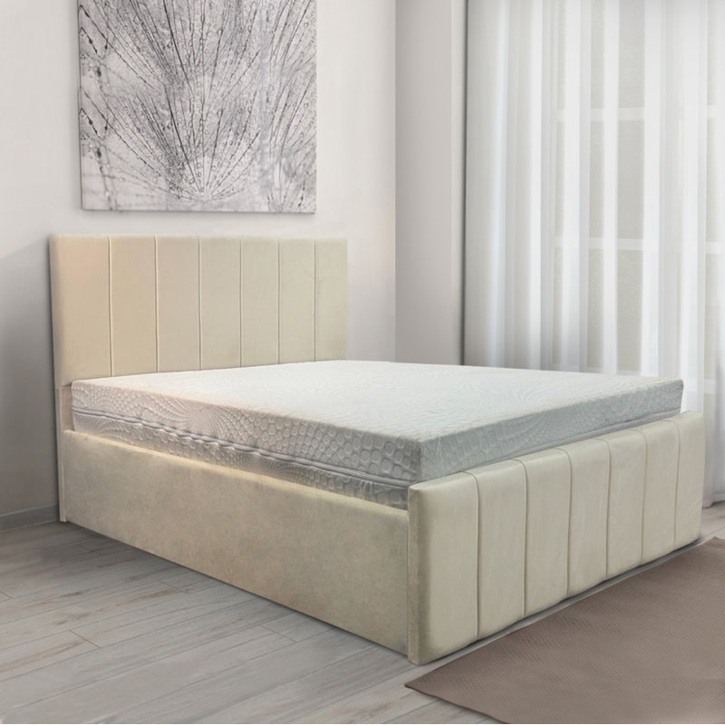 Upholstered Ottoman Storage Bed with Lift-Up Design, Beige, Double (4'6)