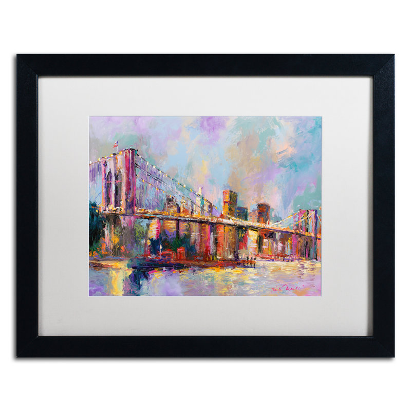 «Brooklyn Bridge» par Richard Wallich, reproduction d'art sur toile, H 18 po x l 0,75 po x P 22 po, Cadre noir, Blanc