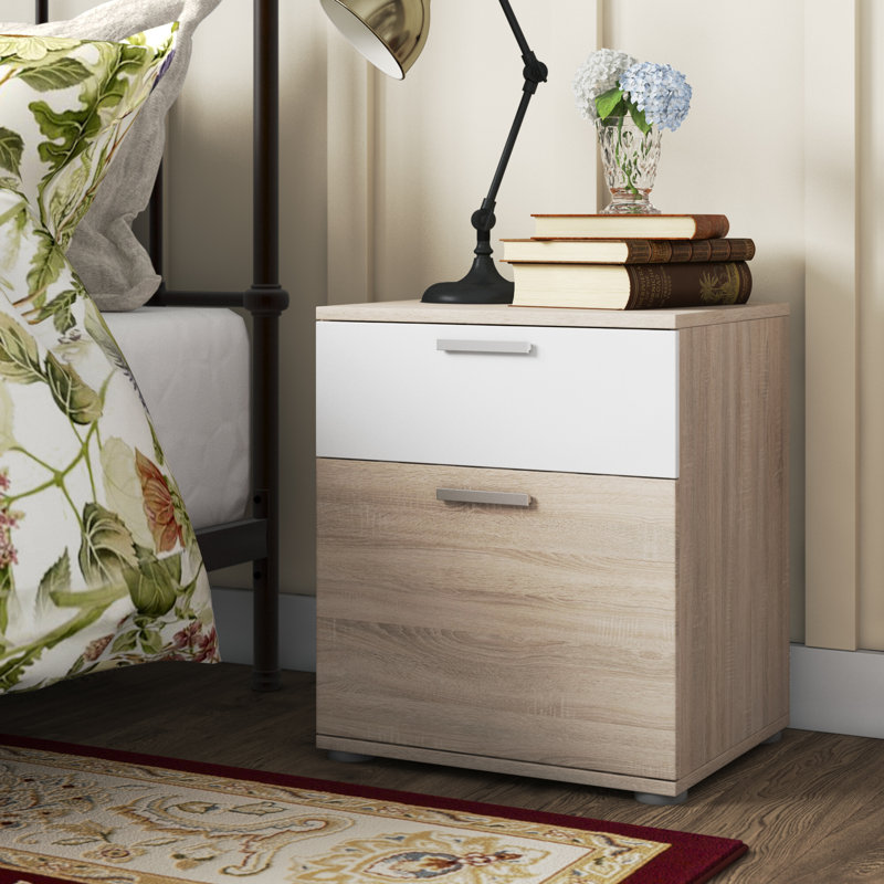 45cm W Manufactured Wood Bedside Table, Oak / white