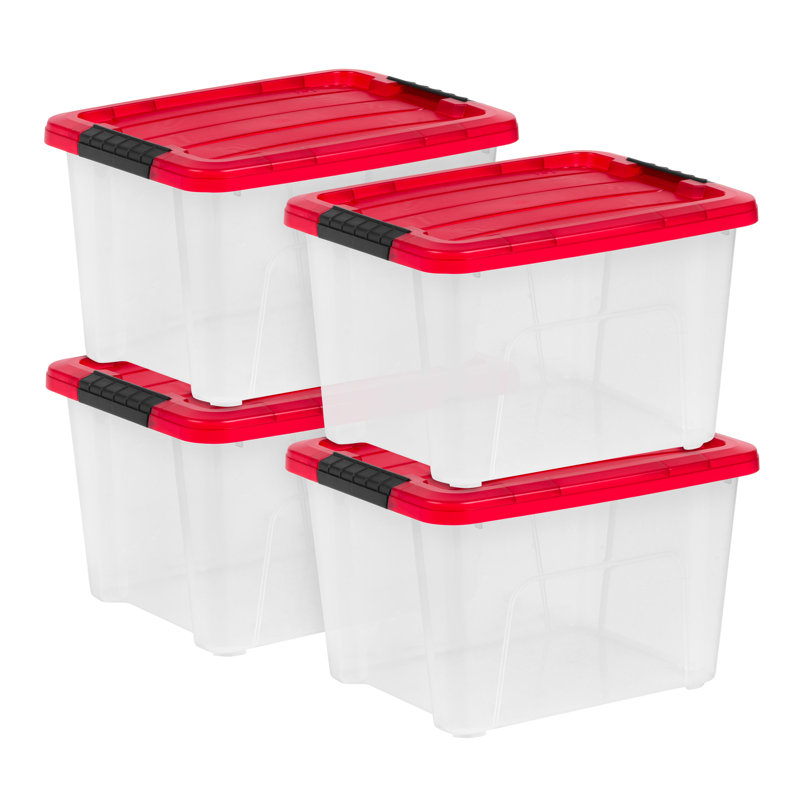 20.5 Qt./5.12 Gal. Latching Clear Storage Tote Red Tint Lid