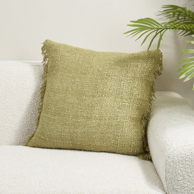 Coussin Fringe, Vert, Carré 20 po, Duvet de canard