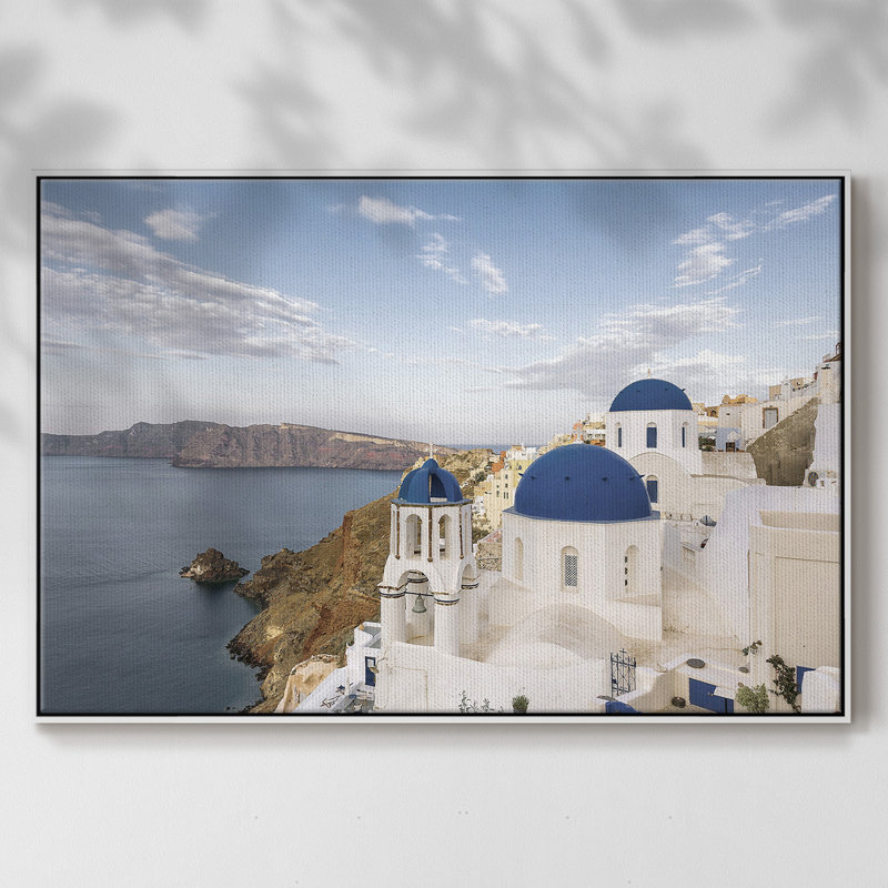 Santorini View, reproduction d'art sur toile, H 25 po x l 37 po x P 2 po, Blanc