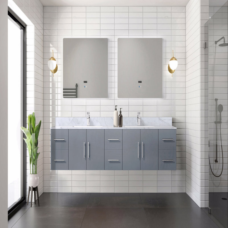 Meuble-lavabo double 84 po X P 22 po D, avec plateau en marbre de Carrare, Gris