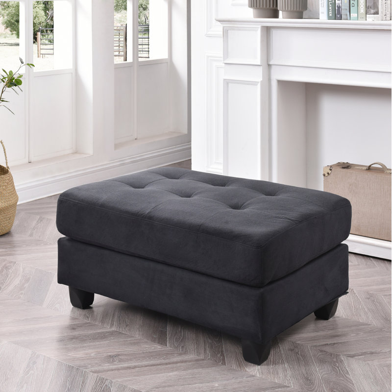 Liskeard Bella Tufted Rectangle Standard Ottoman, Black Microsuede