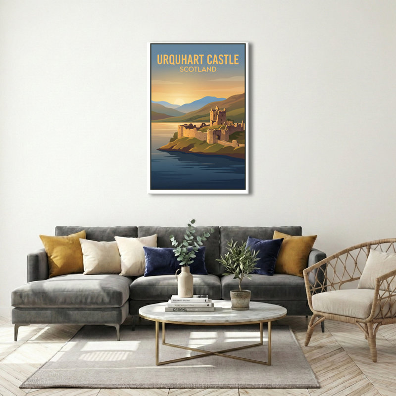Urquhart Castle, Scotland - Loch Ness Romance Travel Poster - Castle and Highlands Print. Giclee Print on Wrapped Canvas. Wall Art, Home Decor - Castles & Palaces, Scotland 1 Piece Wrapped Canvas Wall Art