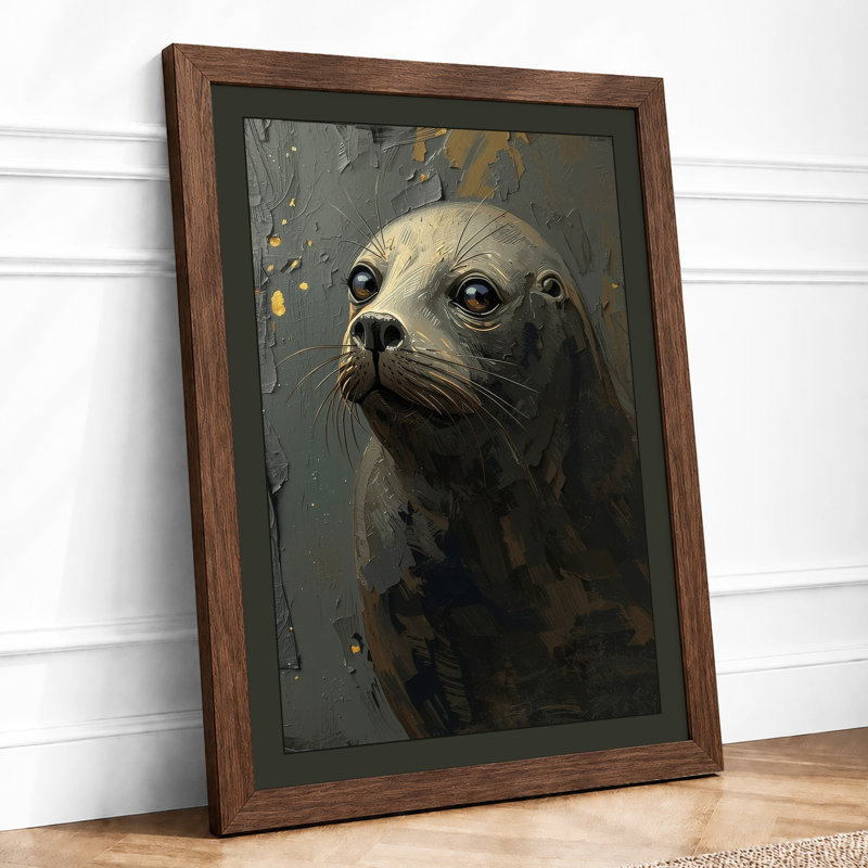 Contemplative Seal Coastal - Framed Print, Walnut, A3 - 42.0 x 29.7 cm