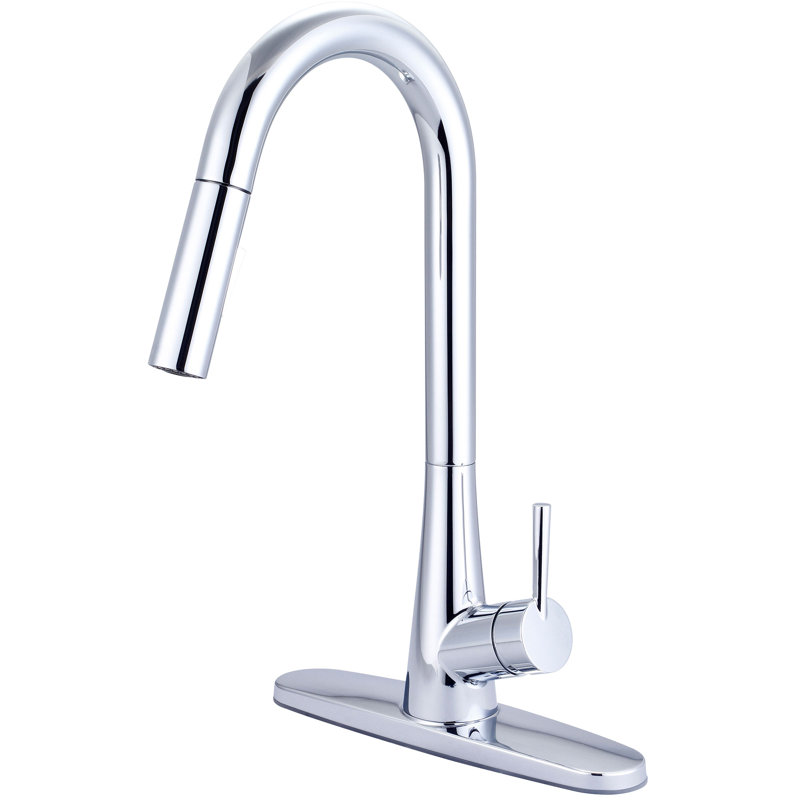 Robinet de cuisine rétractable à poignée simple avec douchette latérale, Chrome