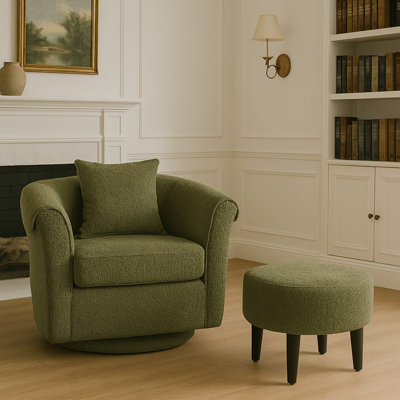 Chenille Swivel Accent Chair with Ottoman