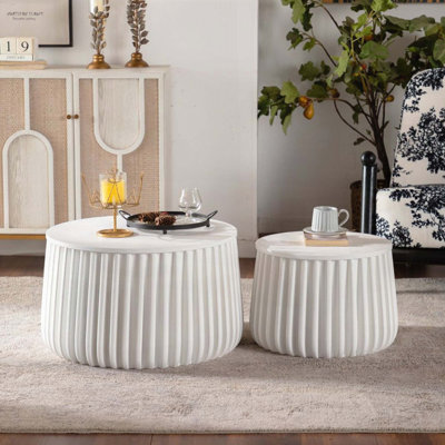 Round Storage Table Set with Lift-Off Lid and Nesting Design – No Assembly Required