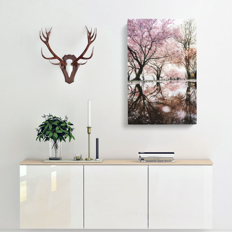 Reflection Of The Pink Blossom Trees - Wrapped Canvas Print, 60cm H x 40cm W x 3cm D