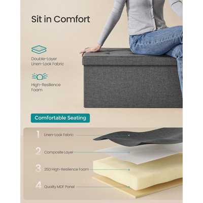 Banc pliant avec repose-pieds avec capacité de poids de 660 lb, repose-pieds polyvalent et coffre de rangement pour le salon et l'entrée, gris ardoise et noir encre