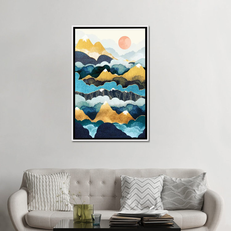 Cloud Peaks - impression d'art graphique, Aucun mat, H 48 po x l 32 po x P 1,5 po, Toile blanche encadrée