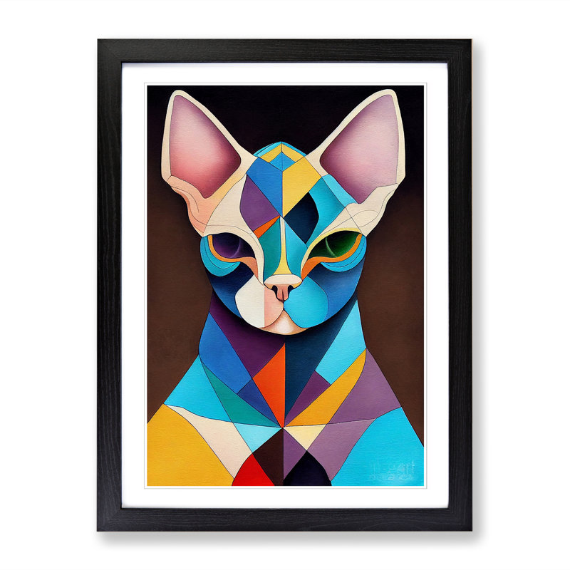 Sphynx Cat Patchwork - Single Picture Frame Painting, 46cm H x 34cm W x 2cm D, Black