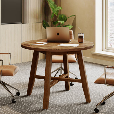 31.5-inch Solid Wood Conference Table For 2-4, Round Small Office Table by Inbox Zero