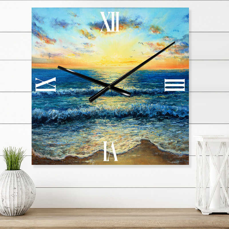 Horloge murale nautique et côtière Morning Light on the Ocean Waves I, Grand