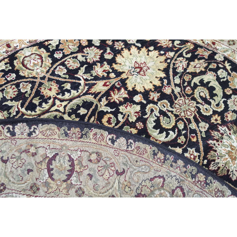 Tapis noir et brun de haute qualité noué à la main, Rond 8 pi