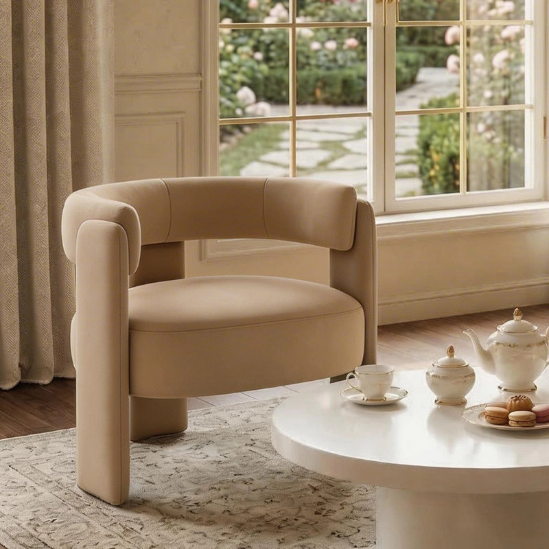 Fauteuil 1 pièce Mid-Century, Velours kaki