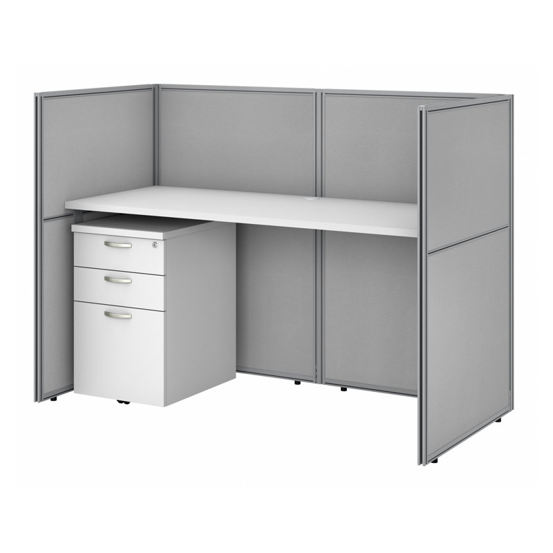 Easy Office Rectangle 1 Person Benching Workstation with Cable Management, Pure White