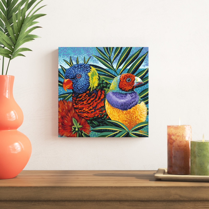 Oiseaux au paradis II, H 12 po x l 12 po x P 1,25 po