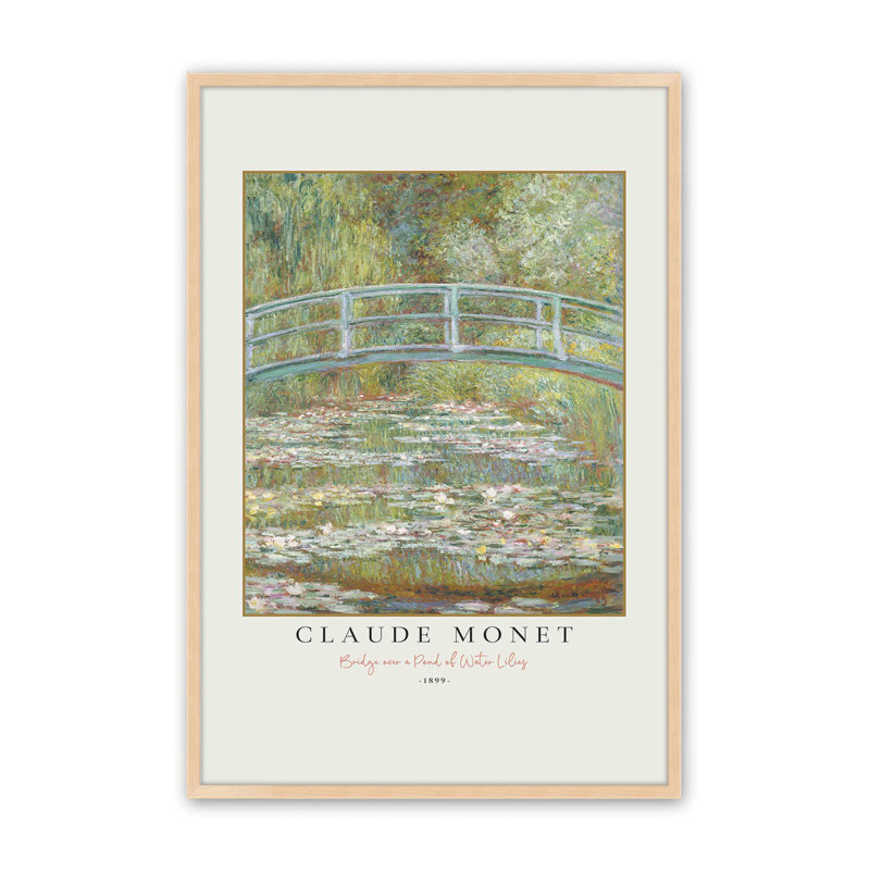 Pont sur un étang de nénuphars par Monet, H 37 po x l 25 po, Reproduction encadrée sans passe-partout, Érable brut