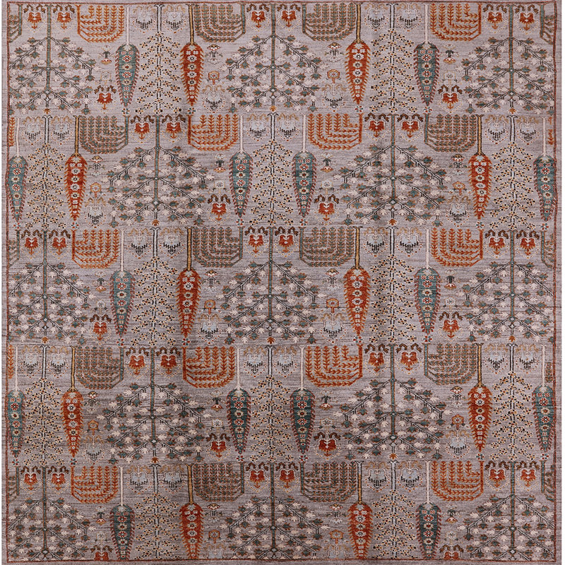 Tapis rouge / gris Southwestern, Carré 5 pi