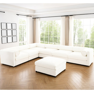 Canapé modulaire modulaire avec rangement pour la vie - 6 sièges, chenille blanche, siège cylindrique ergonomique et confortable
