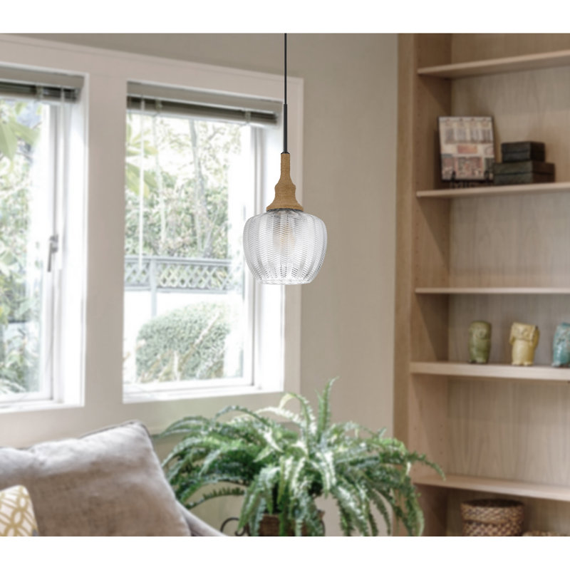 Luminaire suspendu en verre Monroe 60W avec détails en toile de jute tressée et cordon de 72 pouces