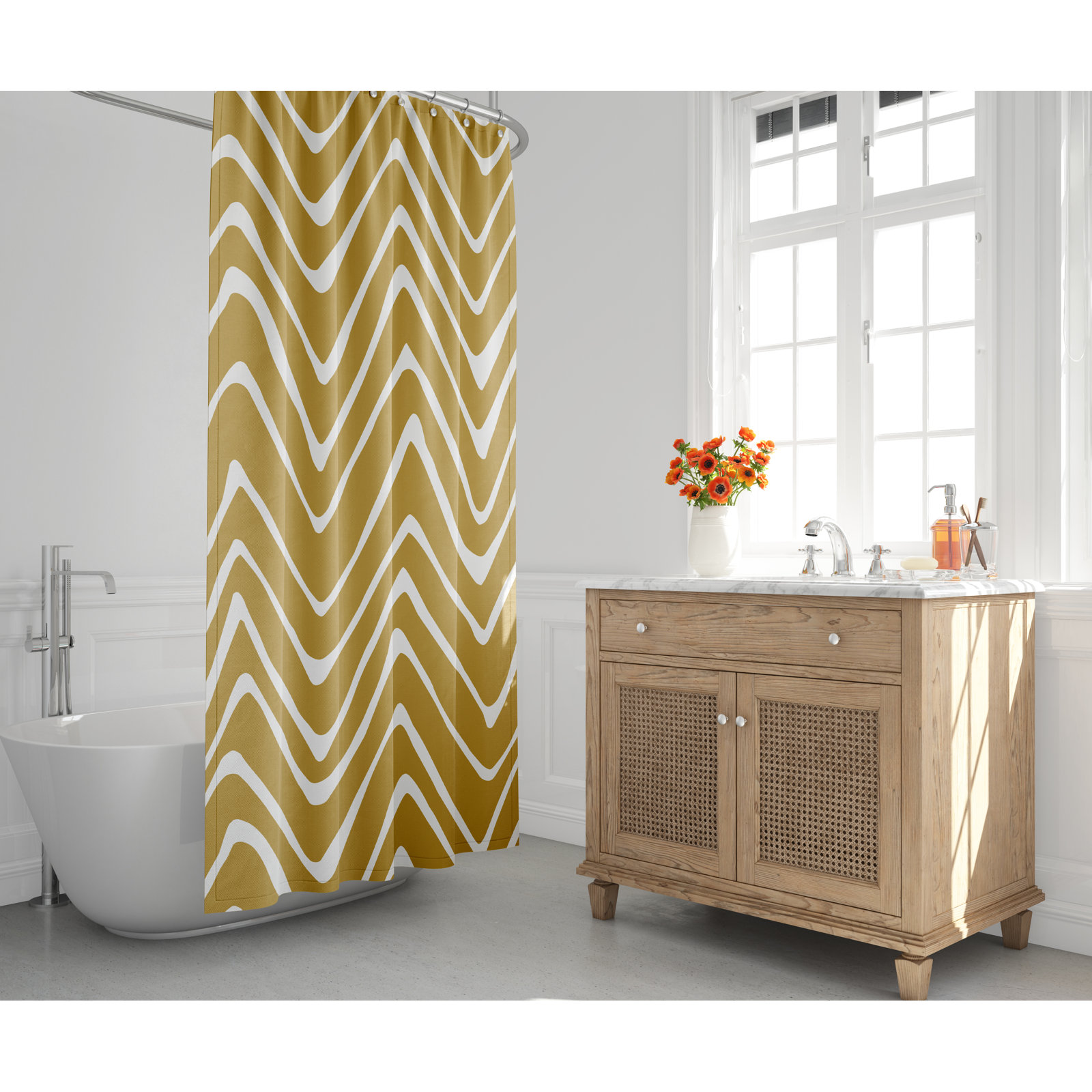 Polyester Shower Curtain, Mustard/White