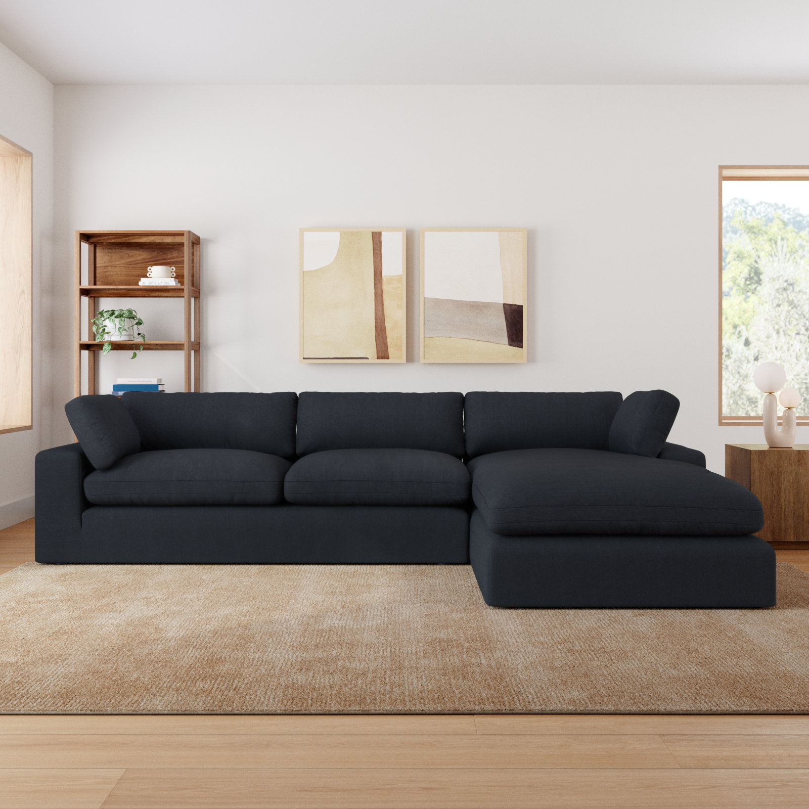 Asher Sofa and Chaise, Peyton Pepper Linen, Right Hand Facing