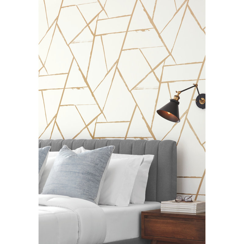 Geometric Wallpaper Double Roll, Gold Metallic
